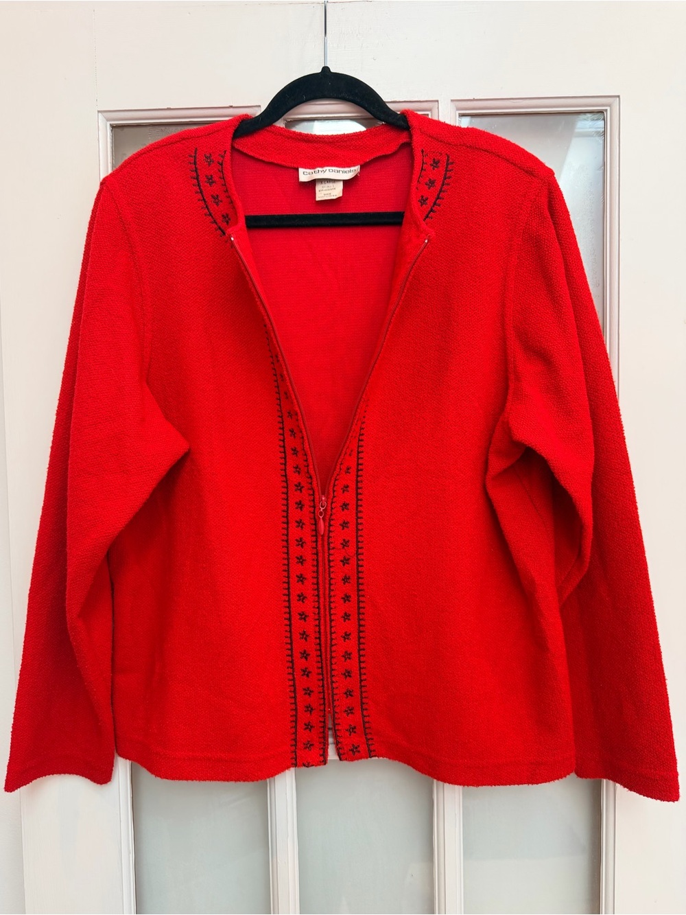 Vintage Cathy Daniels 90’s Red Embroidered Zip Front Cardigan Sweater Size XL - Picture 2 of 9